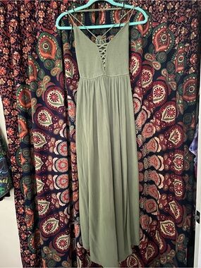 Forever 21 Olive Green Lace-Up Spaghetti Strap Maxi Dress
